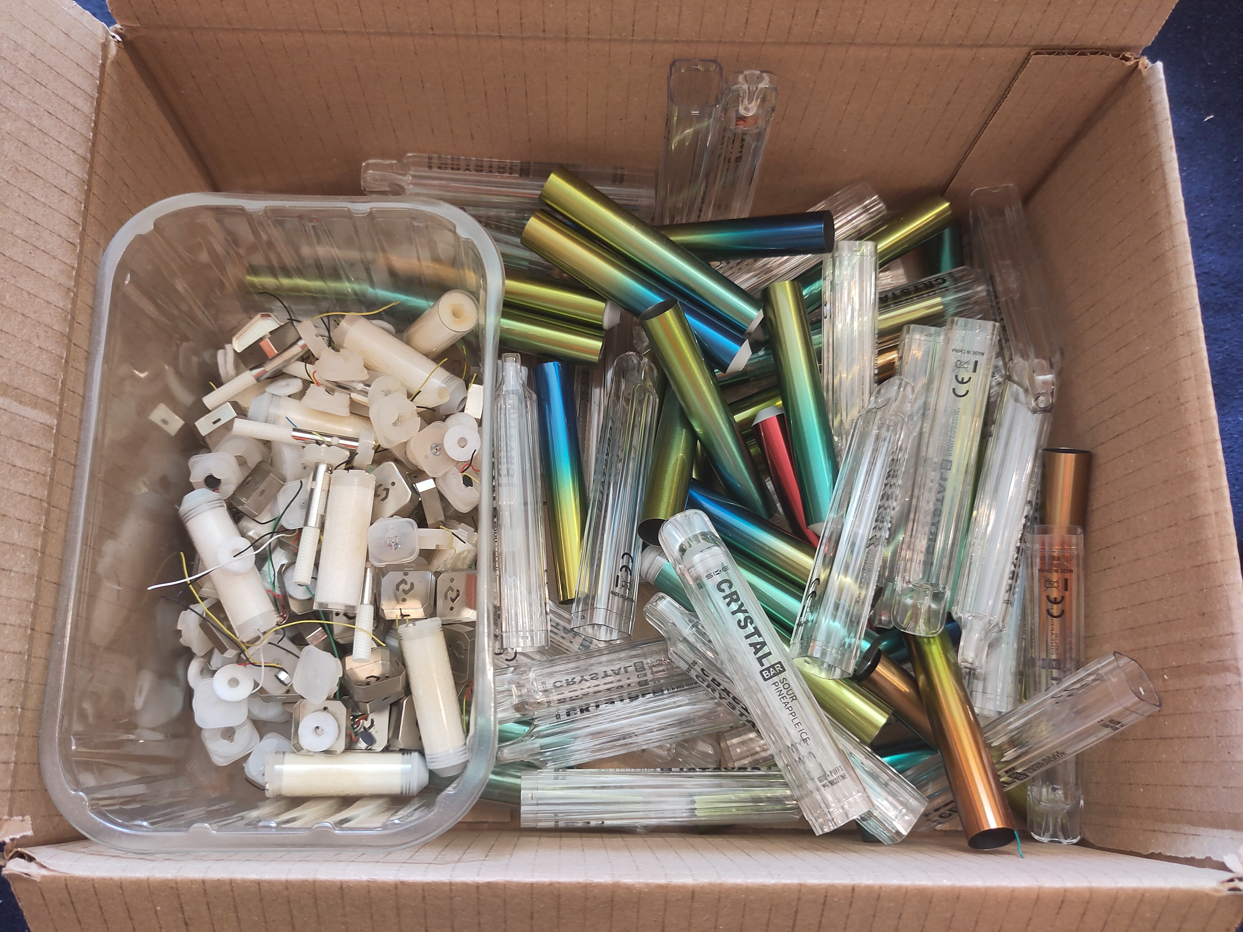 Box of scrapped vapes.